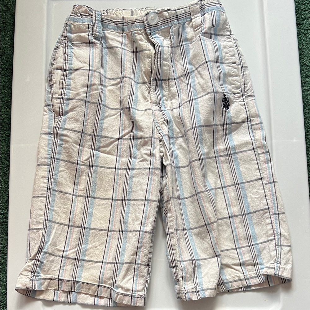 U.S. Polo Assn. Kids Plaid Shorts in White and Blue